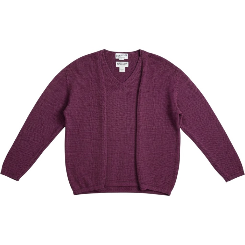 Pendleton Plum Purple Sweater Set Cardigan & V-Neck Shell XL Coastal Grandma